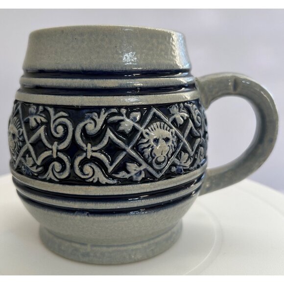 Original King 2 Other - Vintage German Beer Stein Mug Lion Motif Blue / Gray Glaze Original King 620/3
